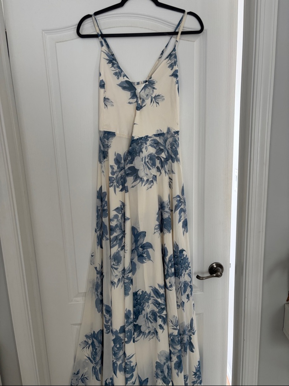 Lulu's Elegantly Inclined Blue & White Floral Wrap Dress